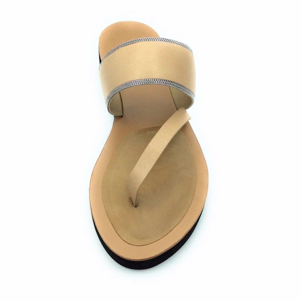 Delman Womens Slide Sandal Sand Dune Vachetta Fine Chain